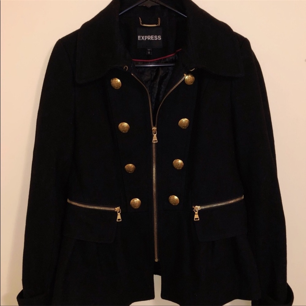 Express black peacoat with 6 gold buttons
